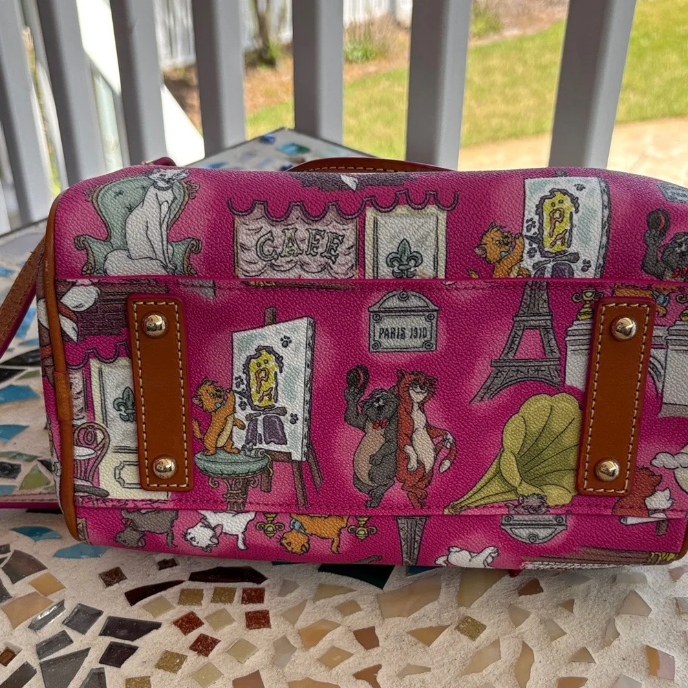 Dooney & Bourke Hot Pink Paris Cats Satchel with Tan Trim - Picture 6 of 9